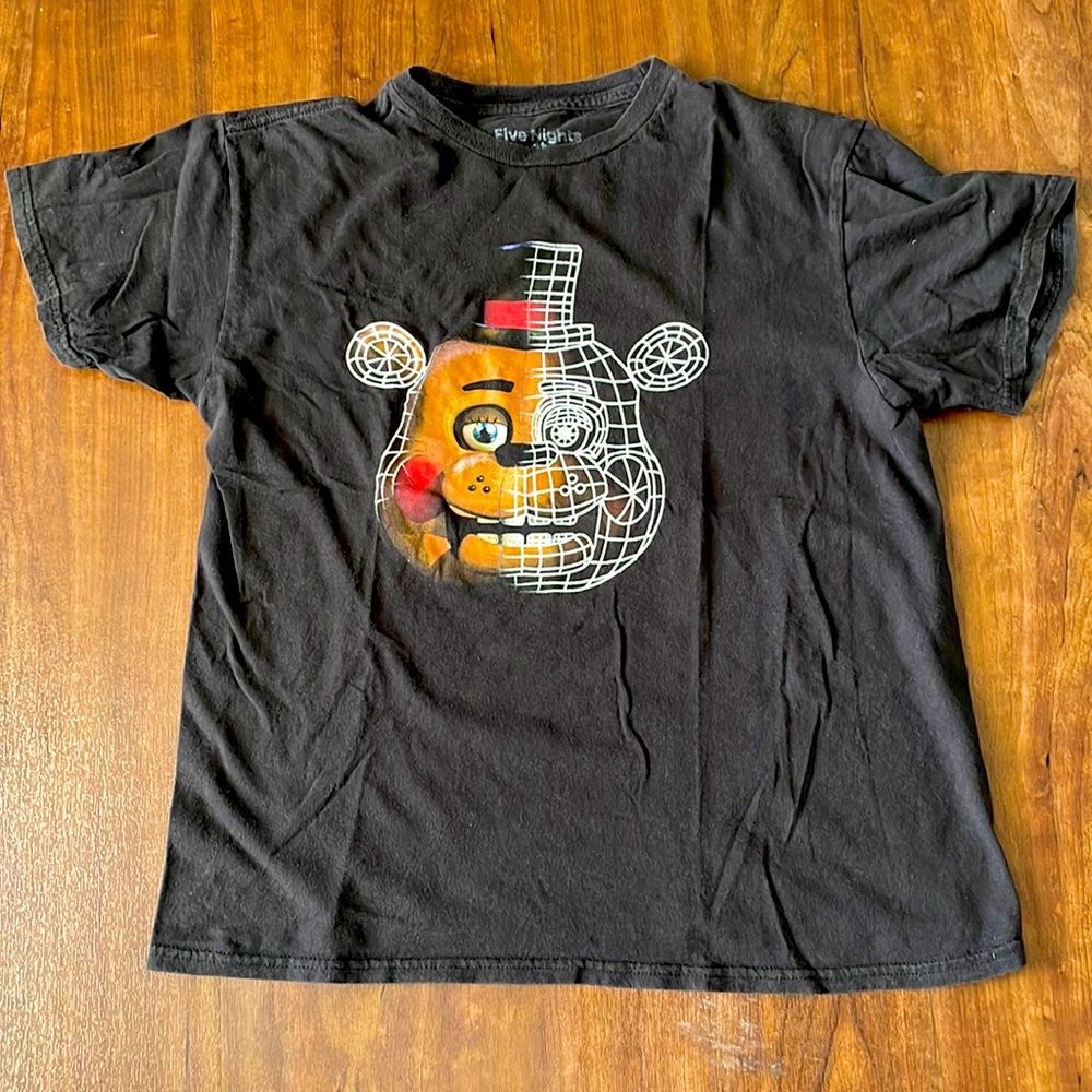 Boy’s FNAF Five Nights At Freddy’s Fazbear Face Black T-Shirt - L (10-12)
